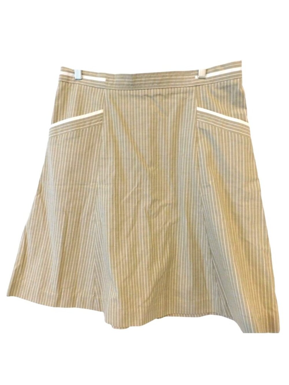 Marc Jacobs Sz 10 Tan Pinstripe A-Line Skirt Pockets Quiet Luxury Chic Y2K